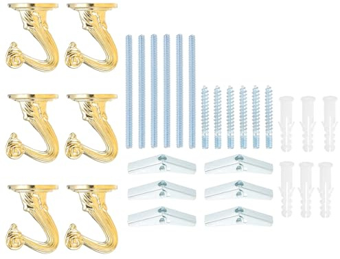 PATIKIL Ganchos Colgantes, 6 Pcs Ganchos De Techo Resistente Con Herrajes Para Instalación En Pared Para Colgar Plantas Lámparas Colgantes, Dorado