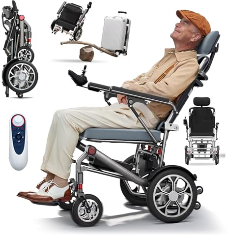 Elektrorollstuhl – Ultraleicht & faltbar, nur 15,9 kg, 400W Motor, 25–50 km Reichweite, 150 kg Tragfähigkeit, abnehmbare Kopfstütze, Mit Fernbedienung, ideal für Senioren & Behinderte (Blau, 30A)
