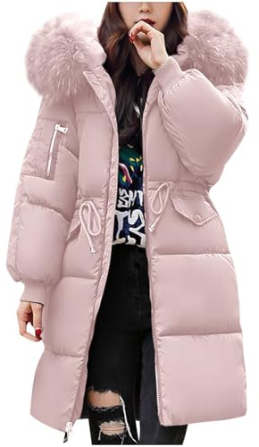 Vinterjackor för kvinnor UK quiltad dunjacka med lång längd för damer lätt vattentät jacka med pälshuva plus size smal trenchcoat varm ytterkläder enfärgad hel dragkedja parkas kappa för kvinnor