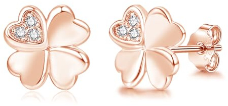 Loutade 925 Sterling Silber Blumen/Vierblättriger/Schwan Ohrstecker | Ohrringe Stecker mit Cubic Zirkonia, 8mm Kleine Funkelnd Knorpel Schlafen Ohrstecker, Ohrringe für Damen Mädchen