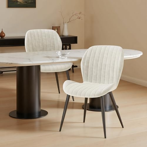 Hawthyhome Esszimmerstühle 2er Set, Küchenstuhl, Stuhl Esszimmer Wohnzimmer, ergonomischer Sessel, Armlehnstuhl, Polsterstuhl, Wasserdichtes Material,Metallbeine, Samt, Creme