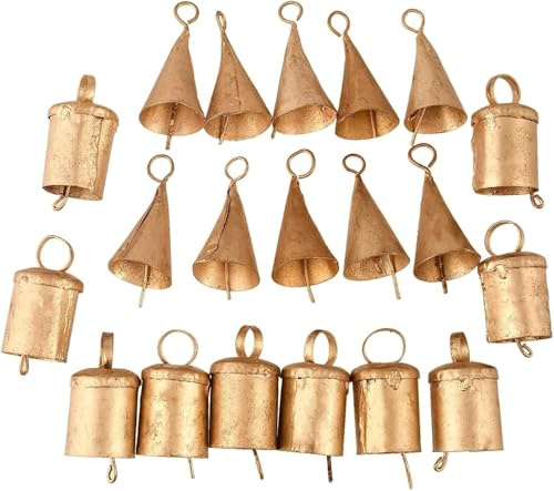 REXRYZ Christmas Bellss Decoration Set, 20 Vintage Metal Bells, Jingle Witch Cow Bells, Rustic Farmhouse Style, Antique Gold Jingle Bell Cow Bell Christmas Tree Crafts
