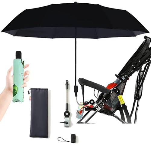 Nakazawa Sombrilla para cochecito de bebé, protección UV, con dispositivo de fijación de clip para paraguas, protección UV UPF 90+ (negro)