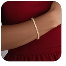 Gold Tennis Bracelets for Women 3MM Diamond Tennis Bracelet Dainty Cubic Zirconia Bracelet Sparkly Bling Simple Elegant Gold Diamond Bracelets for Women Adjustable 6.7-7.7IN