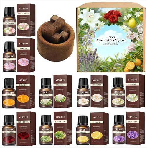 Fragrance Essential Oils Set,10Pcs Aromatherapy Oils for Skin,Diffusers,Home Care, Humidifier Laundry,Candle Making - Lily,Rose,Lavender,Green Tea,Lemon,Jasmine,Freesia,White Tea,Sweet Orange(10*5mL)