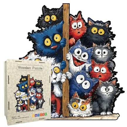 Katzenholz | Präzisions-Spielzeug-Set | Katze aus Holz | für Liebhaber, Erwachsene, Wandregal, Zuhause, Familie, Freunde, Innen