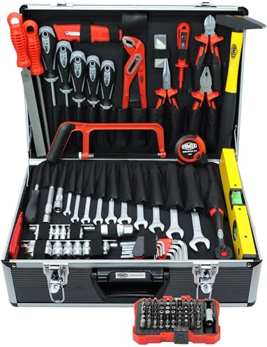FAMEX 745-46 Alu Werkzeugkoffer gefüllt bestückt mit hochwertigem Werkzeug Set - Werkzeugkasten, Werkzeugbox komplett, alle Schraubwerkzeuge Chrom-Vanadium, Schraubendreher Made in Germany
