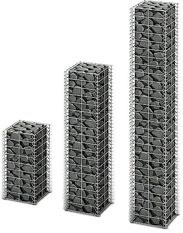 QJBSAVVA Set di 3 gabbioni da 25 x 25 x 50/100/150 cm, in acciaio zincato da 3,5 mm, saldato a punti, cestino in pietra per recinzione da giardino, protezione privacy, moderno e durevole, per giardino