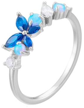 Whoiy Verlobungsring Damen Weissgold, Damenring 585 Echt Gold Elegant mit Saphir Eheringe 14k Gold Bandring für Frauen Gr. 62 (19.7)