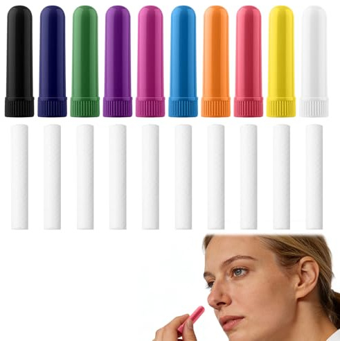 Stick Inhalateur pour Huiles Essentielles, 10 pièces Inhalateur Huiles Essentielles, Stick Inhalateur, Inhalateur Nasal, Inhalateur Nez, Dix couleurs pour une différenciation facile.