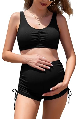 SHEKINI Bikini Premama Dos Piezas Bañador Embarazada Mujer Embarazada Maternidad Cordon Lateral Ajustable Cuello V
