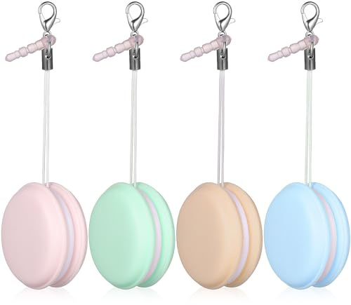 ERINGOGO 4 Stück Macaron Handy Bildschirmreiniger mit Anhänger Mikrofaser Tücher für Smartphone Tablet und Kamera Dekorative Schlüsselanhänger in Blau Grün Rosa und Khaki