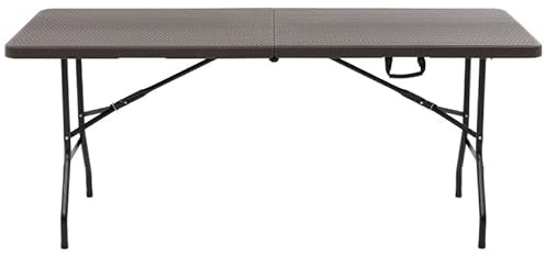 Tavolo pieghevole in Rattan richiudibile Marrone, 180x74x75 da giardino Eventi Giardino Perfetto Campeggio, da Buffet, da Cucina | Tavolini Valigetta con Maniglia Tavolo Pieghevole salvaspazio