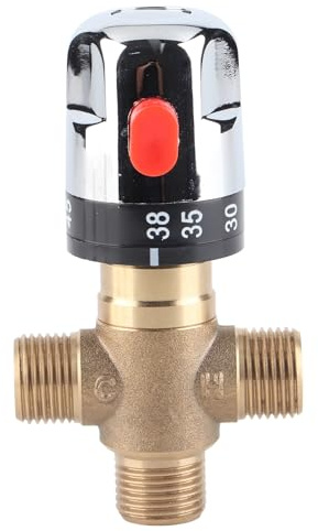 Culnflun Mitigeur thermostatique en laiton, mitigeur d'eau de contrôle de température G1 2 DN15 pour salle de bains, cuisine, lavabo, corps en laiton, poignée en plastique