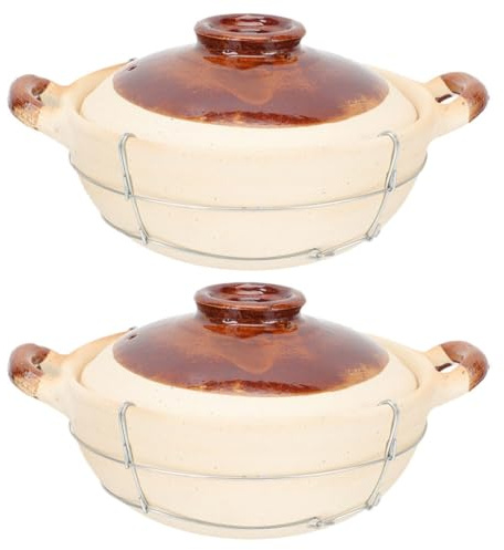 BUTIFULSIC Cazuelas Pequeñas de Barro para Horno con Tapa, Diseño Ergonómico y Distribución Uniforme del Calor, Ideales para Cocinar Guisos y Sopas, Pack de 2 Unidades