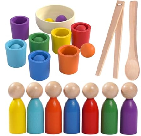 Wezalget Farbsortierspielzeug aus Holz, Holzball- und Becherspiel, passende Spiele für Kinder im Vorschulalter, für Handgriff und motorische Fähigkeiten