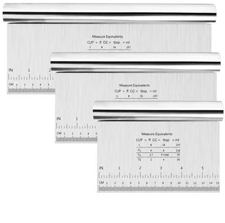 BZURTER 3 Piezas Rasqueta de Masa con Escala de Medición, 15/20/25cm Cortador de Masa de Acero Inoxidable, Espátula para Hornear la Crema de Mantequilla, Pastele de Pan