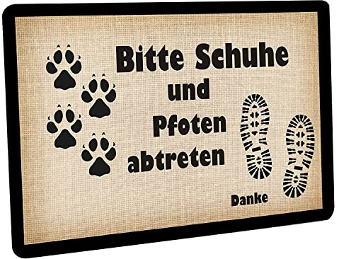 Crealuxe Fussmatte - Bitte Schuhe und Pfoten abtreten - 60x40cm, Fussmatte Bedruckt Türmatte Innenmatte Schmutzmatte lustige Motivfussmatte