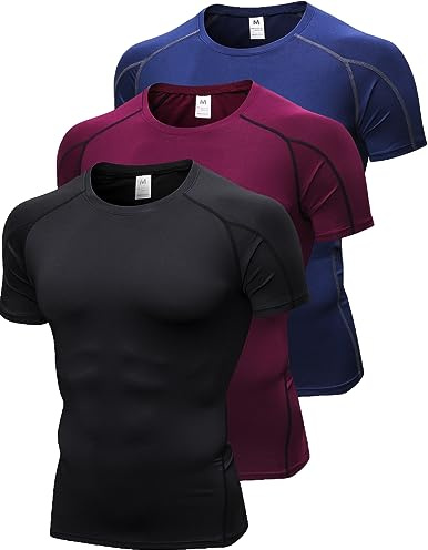 3-pack kompressionströjor för män, kortärmad tränings-t-shirt, coola torra undertröjor, baslager, sport, cool skjorta, löpartoppar