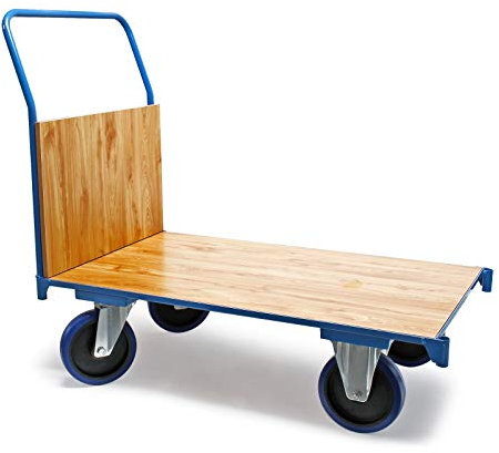 Wiltec Plattformwagen bis 600 kg 100x60 mm, Transportkarre mit Vollgummireifen, Bügelgriff und Bremse, Transportwagen