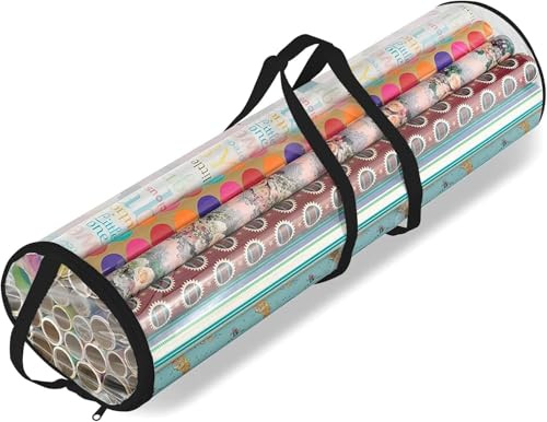 Geschenkpapier- und Aufbewahrungstasche, zylinderförmig, transparent, Geschenkpapier-Organizer, Verwahrbox für Weihnachten - zur Aufbewahrung von Weihnachtskugeln, Lametta, Lichtern,