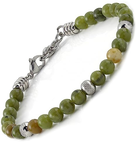 10:10 Edelstahlarmband und 6 mm Naturjadesteine, Armband für Damen und Herren. Verstellbares Armband Made in Italy…