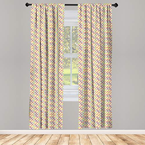 Ambesonne Geometric Circle Curtains, Ornamental Vintage Design Connected Arcs Intersecting Centre Discs Design, Window Treatments 2 Panel Set for Living Room Bedroom, Pair of - 28 x 84, Multicolor