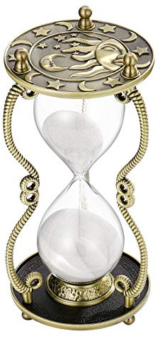 SuLiao Hourglass Sand Timer 60 Minute:Sun and Moon Engraving Brass Sand Clock, Metal White Sand Watch 60 Min,Antique Reloj De Arena 60 Minuots,Large 1 Hour Glass Sandglass for Gift Office Desk Decor