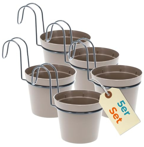 GarPet Hängender Blumentopf 5er Set Hängeblumentopf Hänge Blumentopf zum Einhängen Hängetopf Für Pflanzen Hängepflanzen Topf Balkon Hängender Pflanztopf mit Halterung Haken
