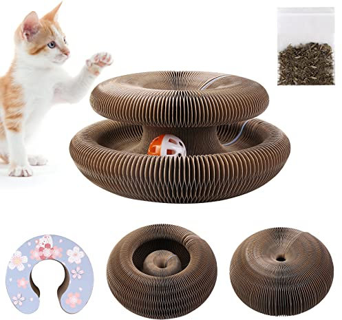 Katzen Kratzbrett - Katzenspielzeug Magisches Faltbares Kratzpappe, Wellpappenpapier Interaktives Kratzspielzeug, Scratchy Katzenspielzeug mit Glöckchen und Katzenminze zum Katzen Krallenschleifen