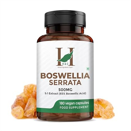 H&C Boswellia Serrata 2500mg Capsules (500mg of 5:1 High Strength Extract) | 65% Standardised Boswellic Acid | 180 Veg. Capsules - 6 Months Supply