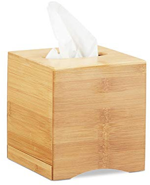 Relaxdays 2 x Kosmetiktücherbox quadratisch, Taschentuchbox Holz, Kosmetikbox Bambus, HxBxT: 15,5 x 14,5 x 14,5 cm, Natur