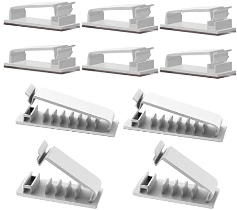 Rusoz Kabelclips Schreibtisch,10 Stück Kabelhalter Wand Weiß Kabelklemmen Selbstklebend mit 3M-Klebepad Für PC Kabel Organizer Oder Lichterketten