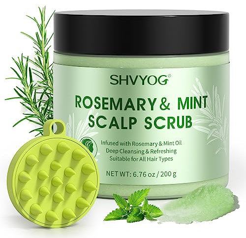 Scalp Scrub, SHVYOG Rosemary Scalp Exfoliator, Promote Hair Growth, for Dandruff Prone Oily Hair & Dry, Itchy Scalp, Hair Treatment Nourishing Detox Hair Care with Scalp Massager 10.58oz /300g