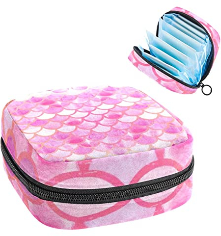 Pinke Meerjungfrauen-Waage, Perioden-Tasche, Tampon-Aufbewahrungstasche, Tampon-Halter für Geldbörse, femininer Produkt-Organizer, Mehrfarbig, 4.7x6.6x6.6 in/12x17x17 cm
