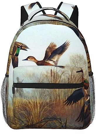 AABSTBFM Asiatischer Elefanten-Schulrucksack, leicht, College-Rucksack, lässig, Reisen, Schultaschen mit Reißverschluss, Schulrucksack für Mädchen und Jungen, Jagd Fliegende Wilde Enten, Einheitsgröße