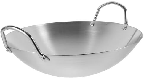HEMOTON Wok Acier Inoxydable 32 Cm Poêle À Frire À Fond Rond Pour Gaz Chauffe Uniformément Retient La Chaleur Idéal Pour Barbecue Pommes De Terre Œufs Brouillés