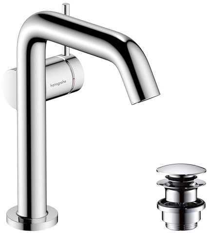 hansgrohe Tecturis S Fine - Mitigeur de lavabo avec vidage Push-Open, économie d'énergie (CoolStart), Robinet de salle de bain avec hauteur sous bec 150mm, économie d'eau (EcoSmart+), Chromé, 73340000