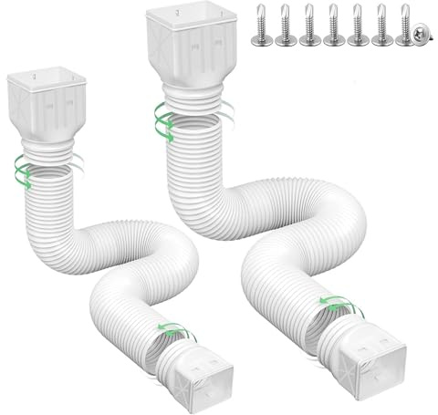 2 Pack Flexible Rain Gutter Downspout Extensions,Drain Downspout Extender,Gutter Extension Flexible,Down Spout Drain Extension Pipes,Extendable from 21 to 60 Inches (White)