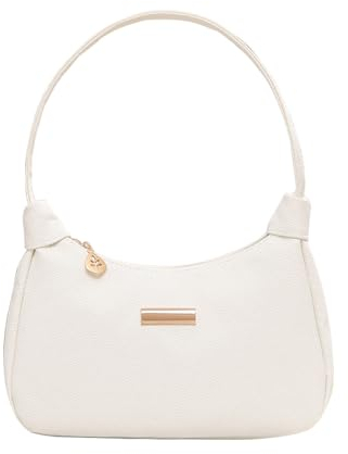 QKEPCY Umhängetasche Damen Handtasche Vintage 90s Women's Shoulder Bag Leder Tasche Kleine Mini Handtasche y2k Fashion Handtaschen für Frauen Reißverschlusstasche (Weiß)
