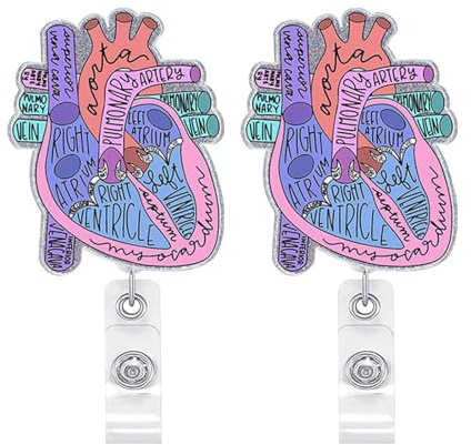 Kotkiddy Herz-Ausweishalter Herz einziehbare Rolle Ausweisclip Anatomie lustiger Krankenschwester-Namensschildhalter Pädiatrie Krankenpflege-Abzeichen-Clips