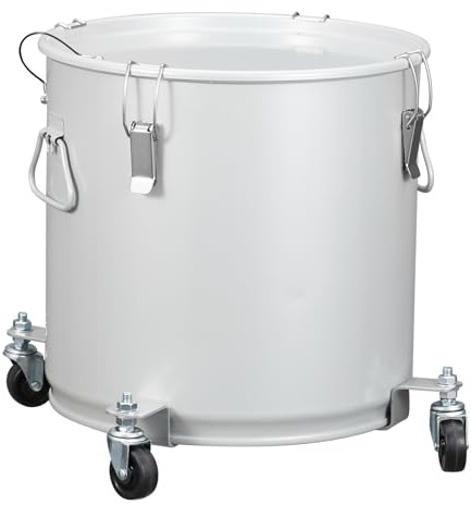 Garvee Fryer Grease Bucket 8 gal, Coated Carbon Steel Oil Filter Pot with Caster Base, Oil Disposal Caddy, Transport Container with Lid Lock Clip Nylon Filter Bag, Silver