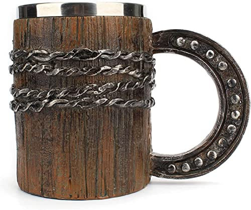 QTANZIQI Isolierter nordischer Bierkrug aus Holz mit Henkel - Retro-Krug für Kaffee, Saft, Milch, Tee, Wasser oder Wein (600 ml, dunkle Farbe)