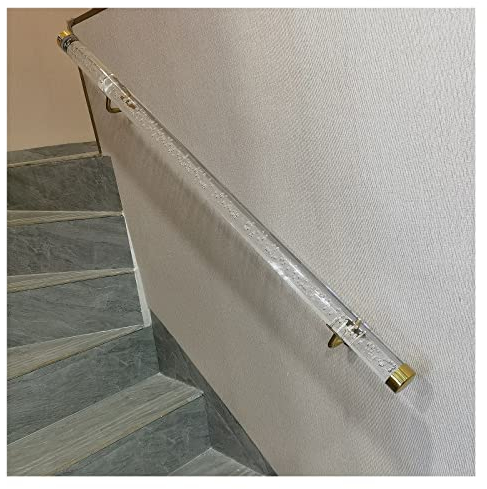 Handlauf für Innen- und Außentreppen aus klarem Acryl, an der Wand montierter, rutschfester Haltegriff für ältere Menschen und Kinder, 2 m/3 m/3,5 m/3,6 m/4 m/4,2 m/6 m lang, mit goldenem Befestigung