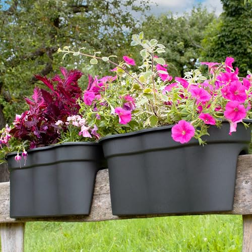 NYVI Blumenkasten mit Halterung Flowerclip für Geländer XL 2er Set Anthrazit - Pflanzkasten für Balkongeländer - Recycelter Kunststoff - Wetterfest & Pflegeleicht, Ideal für Balkon und Terrasse