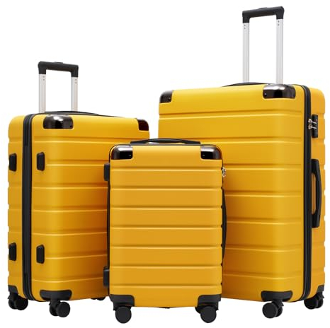 COOLIFE Koffer Set, 3 Teilig Reisekoffer mit TSA-Schloss und Teleskopgriff, Rollkoffer mit 4 Zwillingsrollen für Reisen und Geschäftsreisen (Gelb/Schwarz, Koffer-Set)