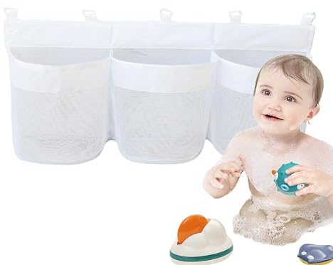 Bath Toy Caddy- Bathtub Toy Organizer, Mesh Bath Toy Basket | Water-Resistant Holder with 3 Sections, Spacious Toys Storage, Versatile Bathtub Toy Caddy for Toys, Little, Mesh