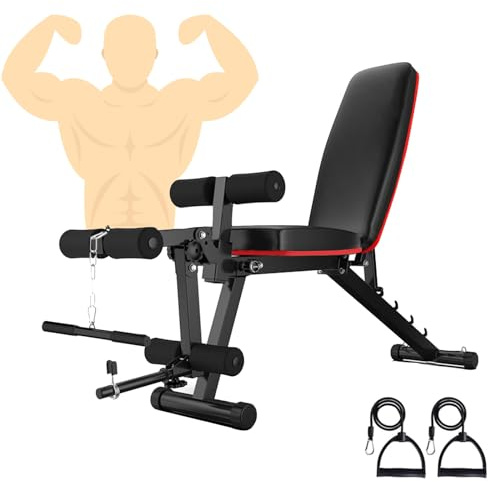 Weight Bench with Leg Extension and Leg Curl Adjustable Workout Bench Home Strength Training Bench, Incline Flat Exercise Bench, Ab Exercise Bench, Foldable Sit up Bench