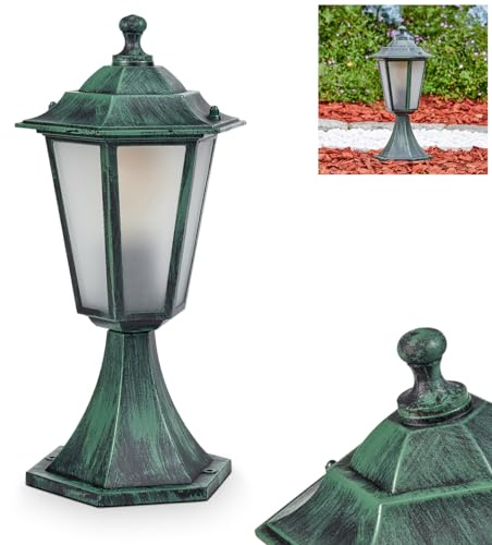 HOFSTEIN Außenwegeleuchte Loria, Sockelleuchte aus Metall/Milchlas in Schwarz-Grün, Wechselscheiben Klar, Wegeleuchte im Landhaus/Antik/Retro/Vintage-Design für Garten, Hof, Terrasse, 37 cm, E27, IP44