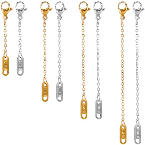 OQKAHIV Juego de 8 extensores de collar de acero inoxidable en tonos oro y plata, Ideales para ajustar la longitud de collares, pulseras y tobilleras de forma delicada y sencilla